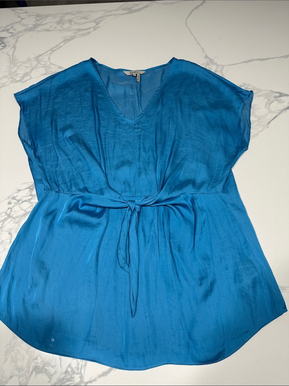 Women's V-Neck Tie-Waist Blue Top